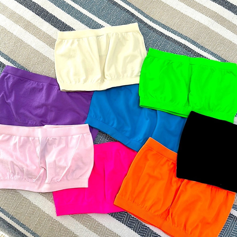 4 tube tops and 8 cropped tube tops - rarely worn - listed as “one size”
